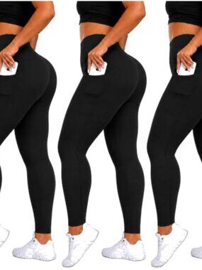 3 Pack High Waisted Pocket Leggings Soft Spandex Plus Size Yoga Pants